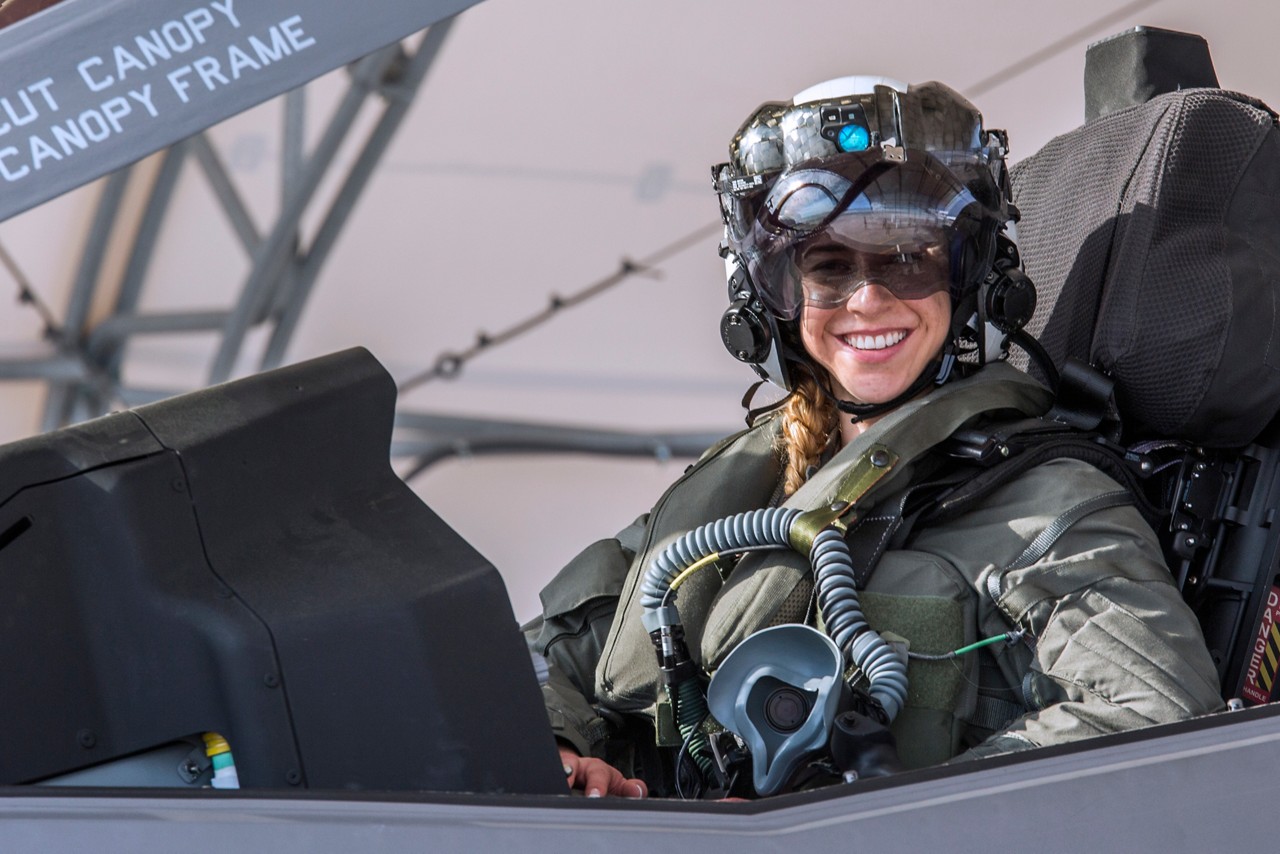 Marine Captain Anneliese Satz in an F-35B aircraft.